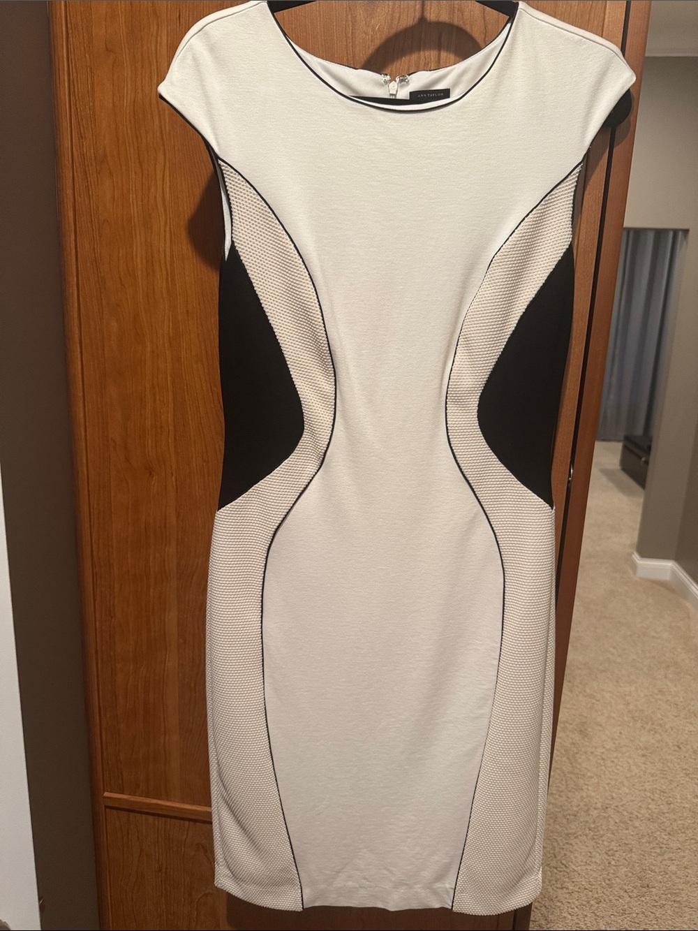 Ann Taylor White Sheath Dress with Black Contour Panels